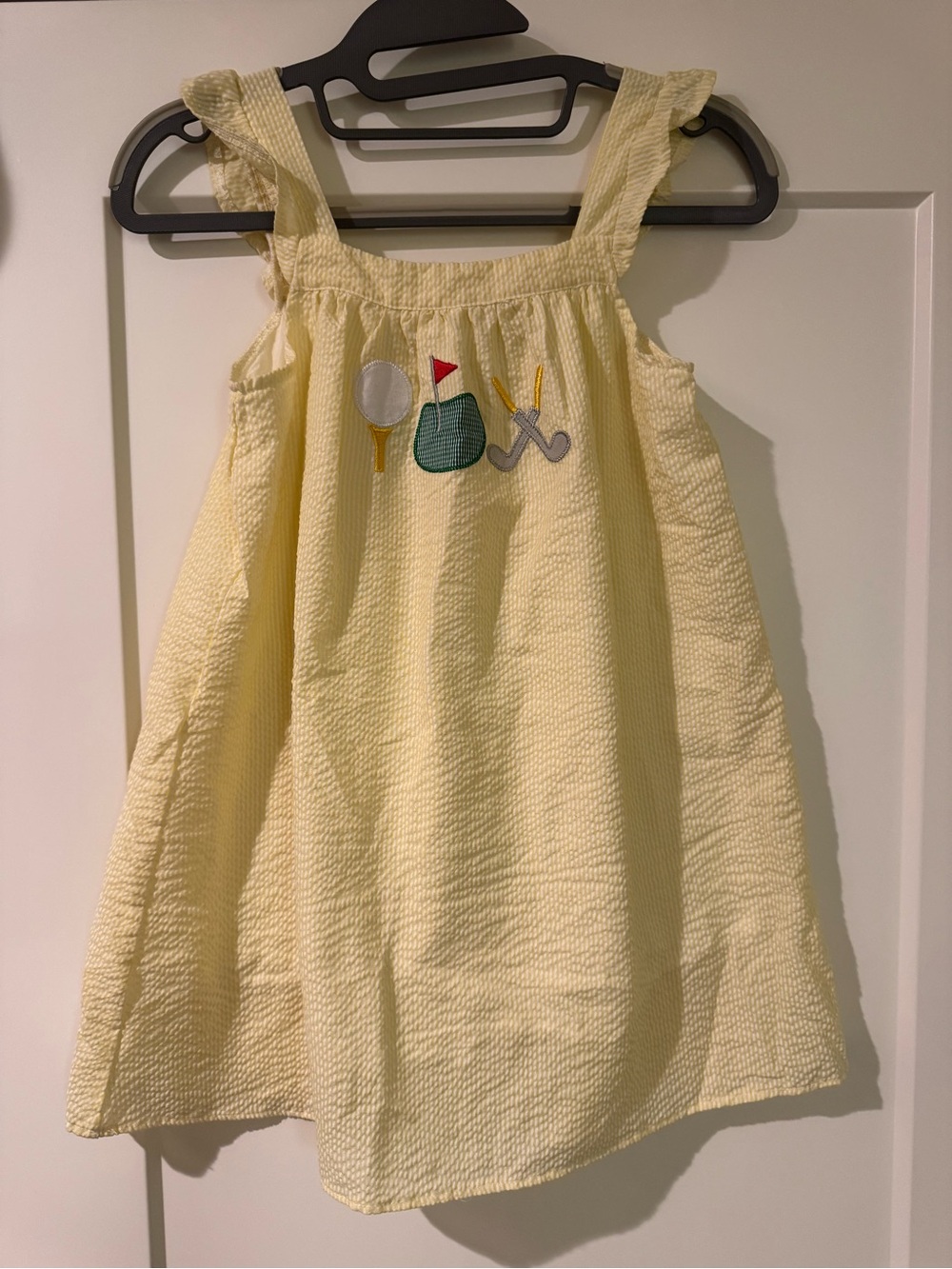 Girls' Pale Yellow Seersucker Golf Appliqué Dress